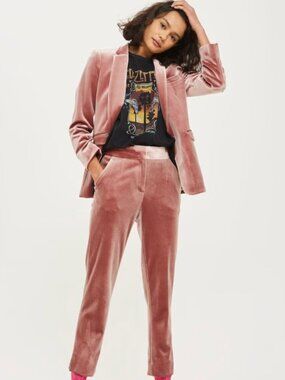 Topshop — Pink Velvet Blazer Jacket